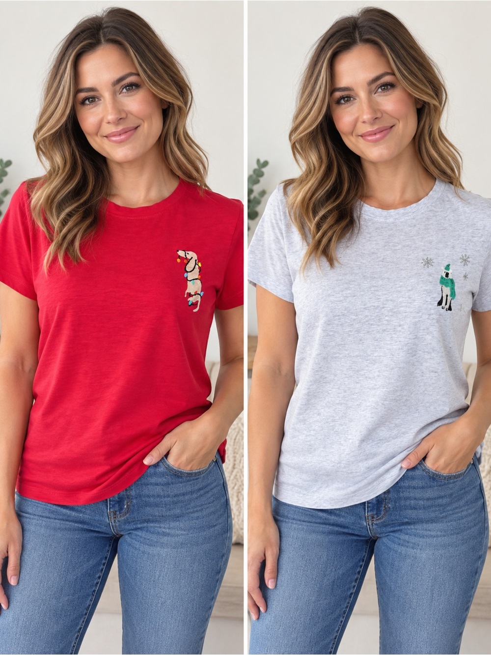LOFT Holiday Tee Bundle 2-Pack Size Medium Polar Bear & Dog 100% Cotton